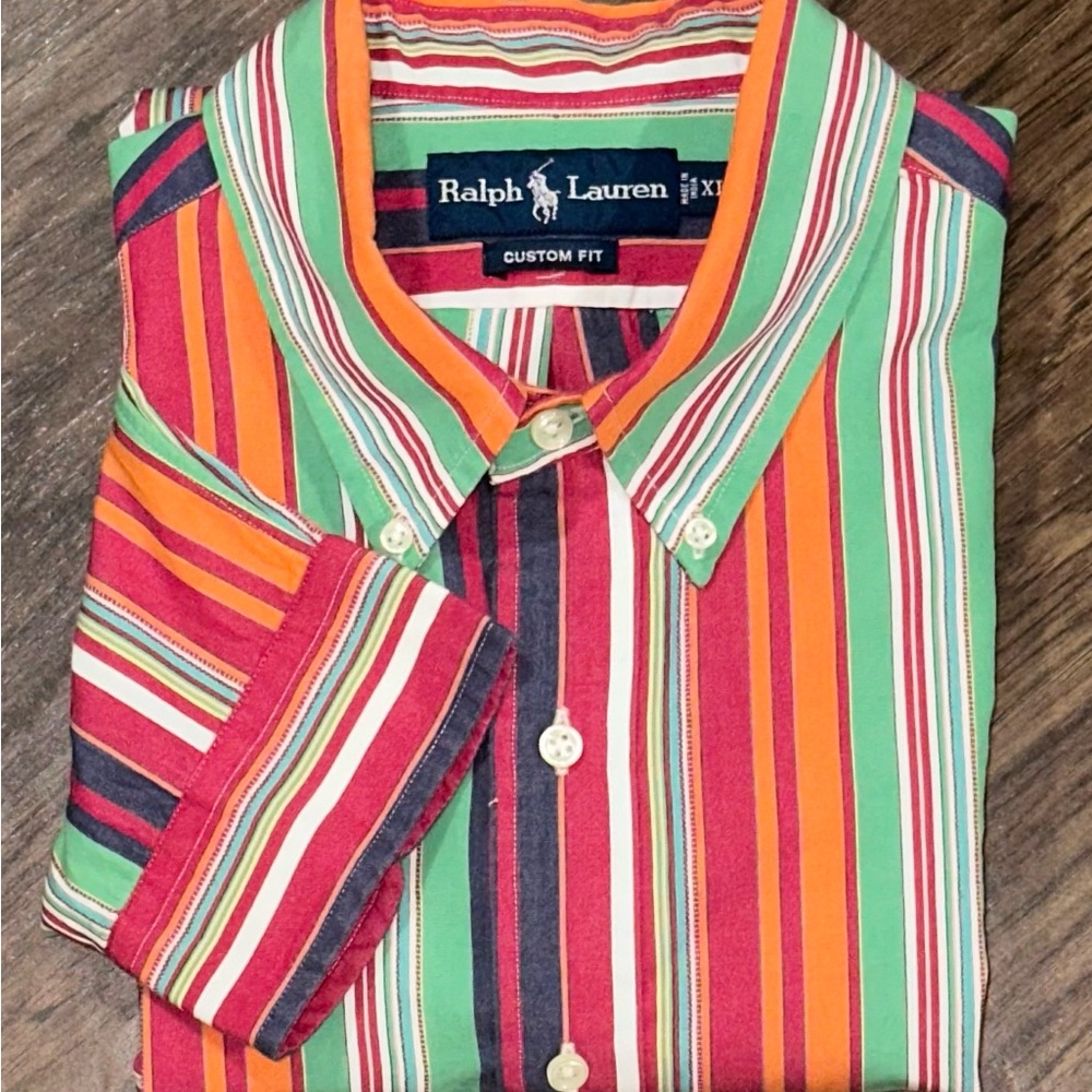 Ralph Lauren Dress/Casual Long Sleeve Button Shirt Multi-Color Stripe Size XL